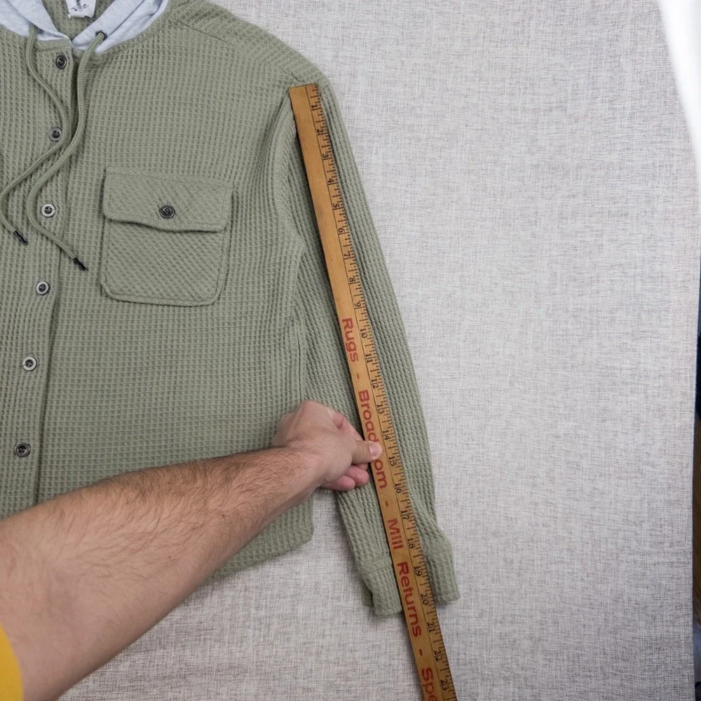 Hippie Rose Juniors Hooded Waffle Knit Button Shacket Sage Green Size S - Picture 5 of 8